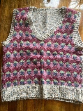 Handknit Pink Patterned V-Neck Sweater Vest